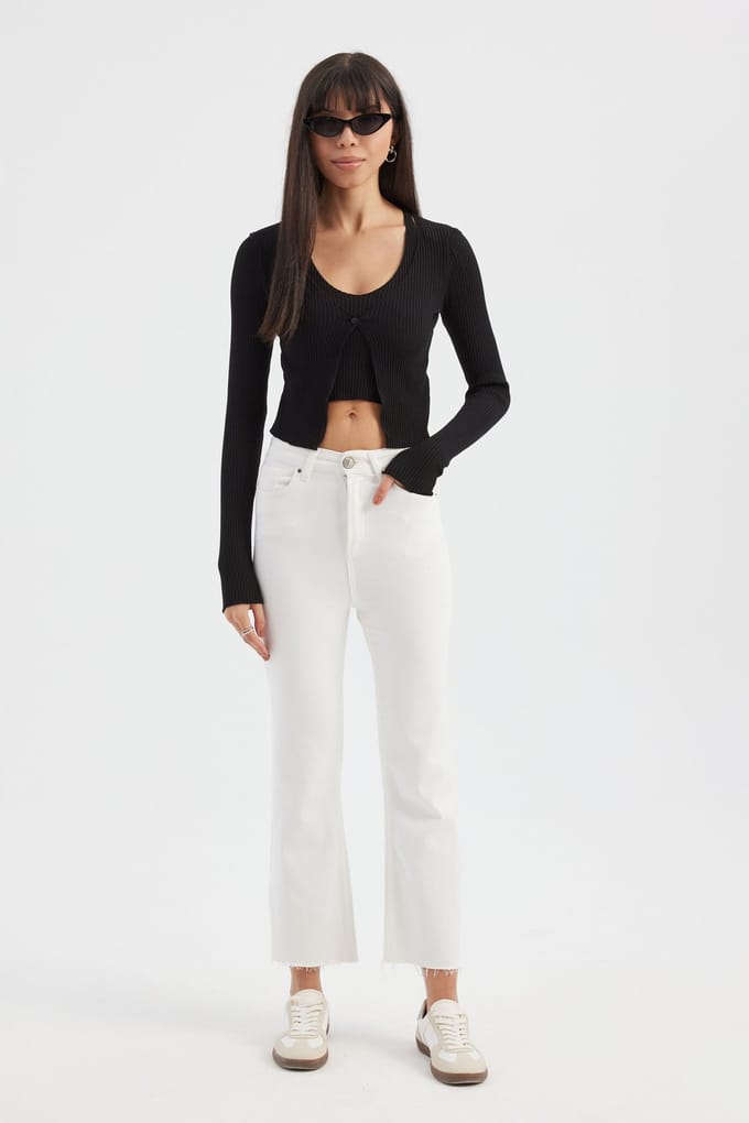 Gebreide V-hals Lange Mouwen Cardigan & Crop Top Twin Set