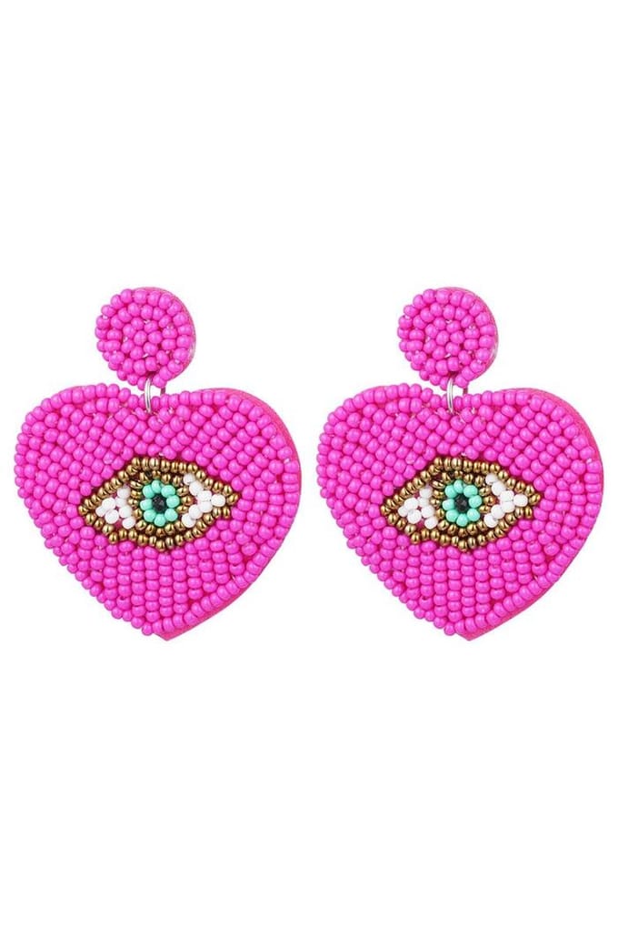 Bijoutheek Oorknoppen Hart Geluks Oog Fuchsia