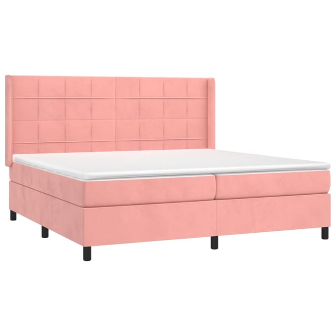 vidaXL - Boxspring - met - matras - fluweel - roze - 200x200 - cm