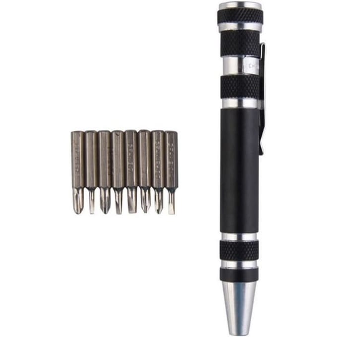 Tournevis 8 en 1 - Mini Gadgets - Noir - Design compact - Multifonctions - Outils de précision noir