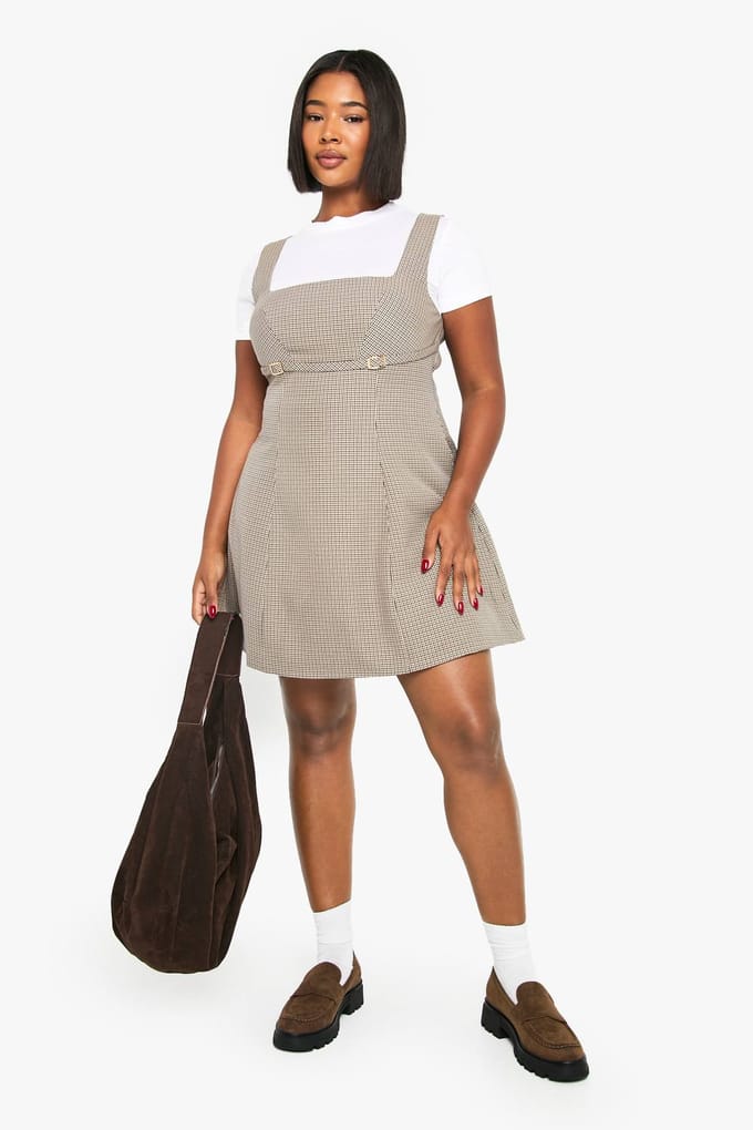 boohoo Dames Plus gesp detail check skater | Steen | Maat: 44