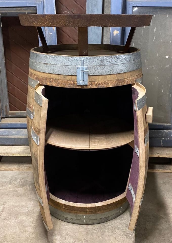 Statafel - kast Wijn "Brandy" / Wijnkast / Wijnvat / Bartafel / Eikenhout