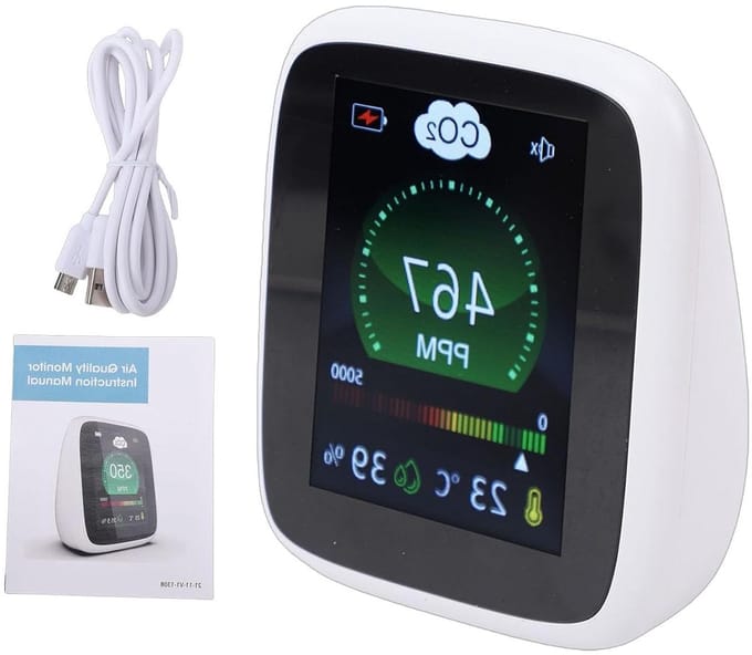 Luchtkwaliteitsmonitor - CO2 meter - Binnenlucht meten - NDIR sensor technologie - Draagbaar formaat - Wit