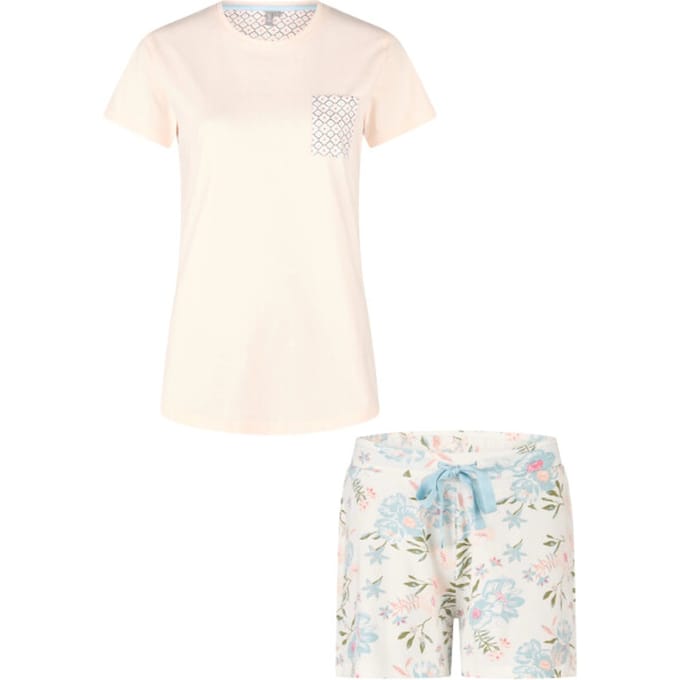 By Louise Dames Korte Pyjama Set Shortama Roze/Wit Gebloemd - Maat M