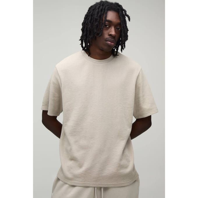 Essentieel Regular Fit Wafel T-shirt | Stone | Size 5XL