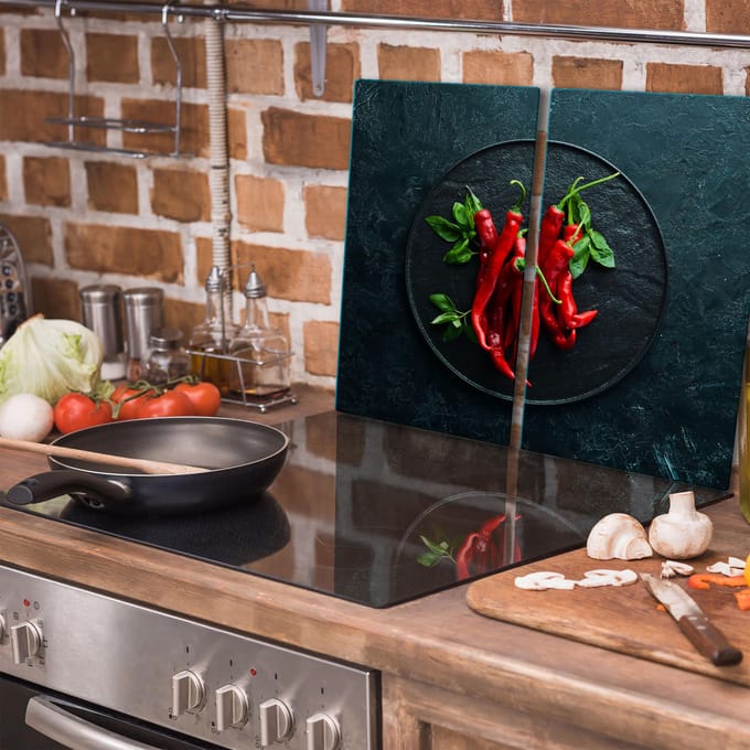 TMK ArtDeko - Snijplank - 30x52cm - Chilli Design - Glas - Inductie geschikt