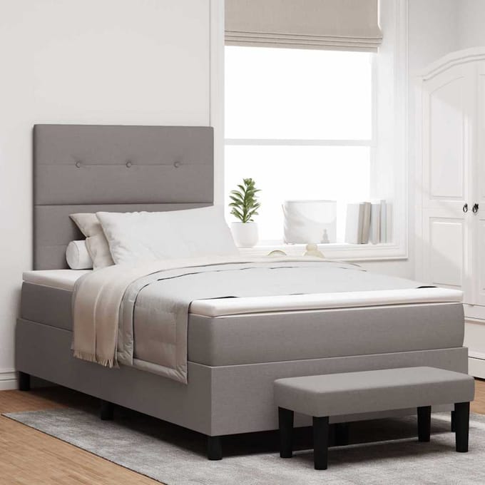 vidaXL - Boxspring - bed - met - hoofdeinde - Taupe - 120 - x - 200 - cm - Stof
