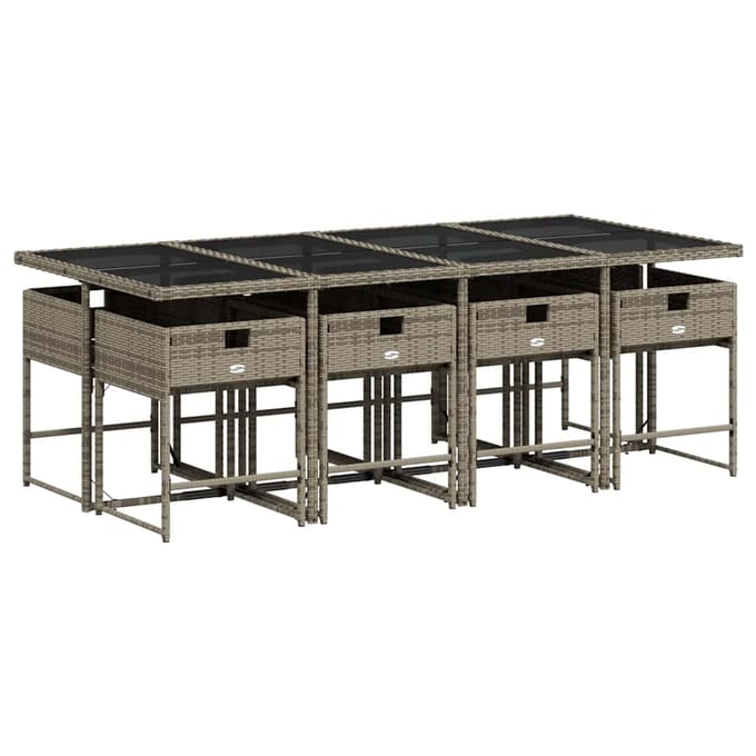 vidaXL - 9-delige - Tuinset - met - kussens - poly - rattan - grijs