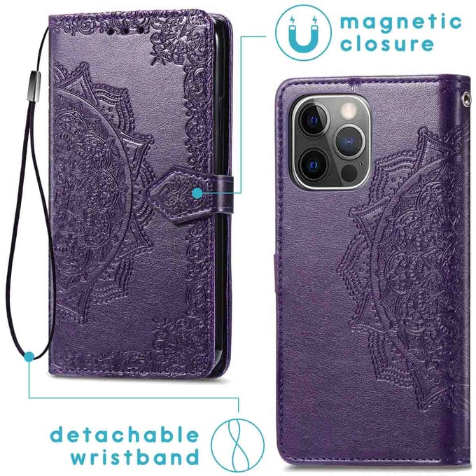 imoshion Hoesje - Geschikt voor Apple iPhone 13 Pro - Mandala Bookcase - Paars