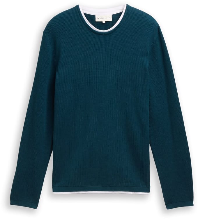Tom Tailor Denim - 2-in-1 gebreide trui van katoen - Maat S - deep pond green