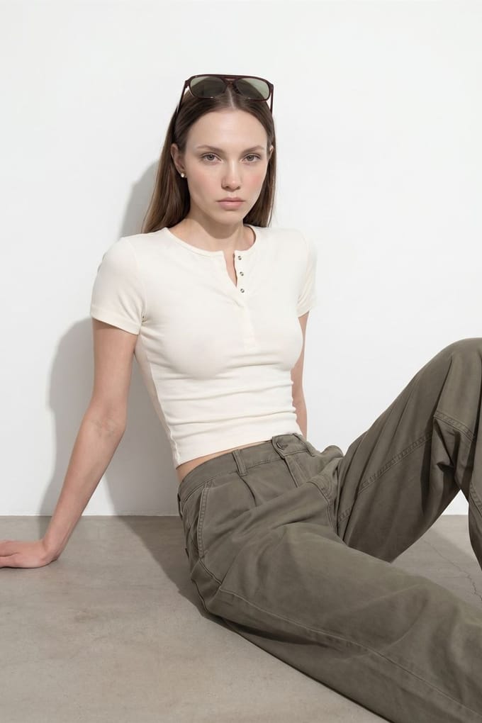 Slim Fit Crop Jersey Blouse