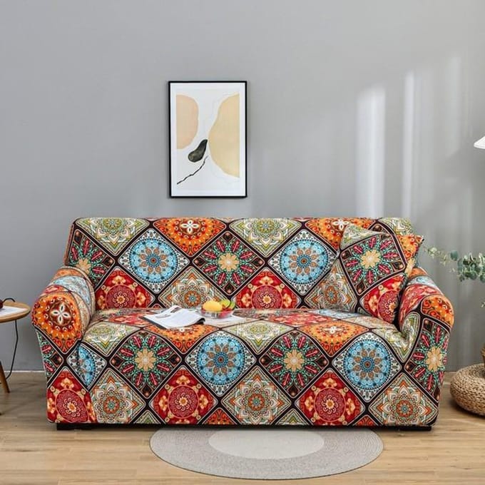 Housse de canapé à impression florale, pour salon, housse de canapé en coton élastique, serviette de protection de chaise, 1 pièce 3-seater 190-230cm