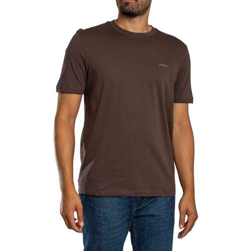 HUGO Dero222 T-Shirt Met Logo Op De Borst, Bruin
