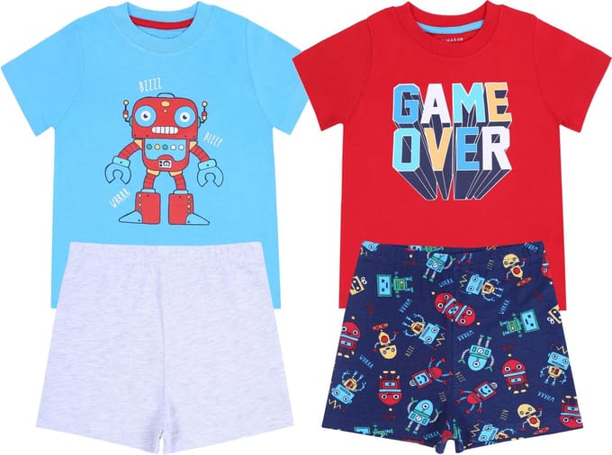 2 x Blauwe en rode robotpyjama
