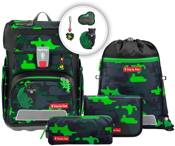 Step by Step schooltas Cloud Schulranzen-Set 5-delig Black Cat Chiko groen