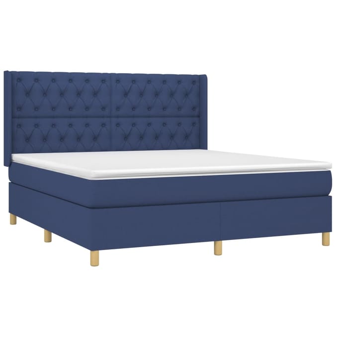 vidaXL - Boxspring - met - matras - stof - blauw - 160x200 - cm