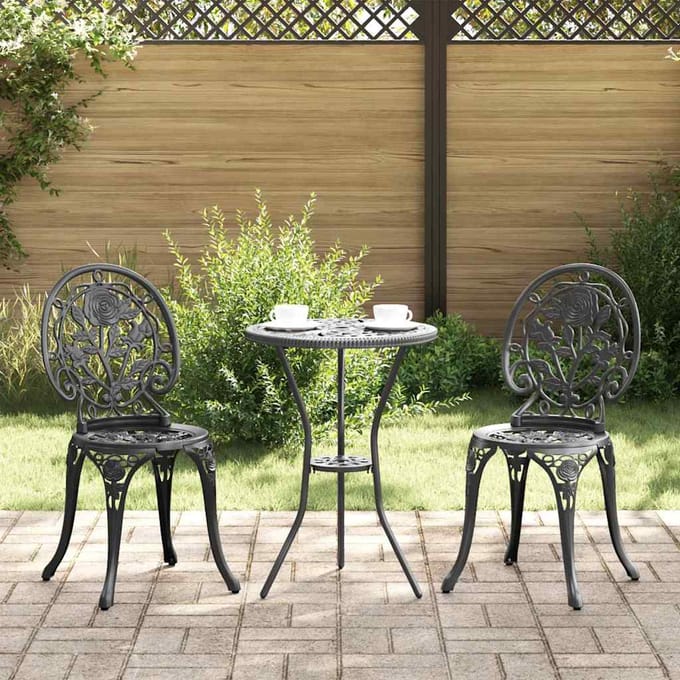vidaXL - Tuin - Bistro - Set - 3 - st - Zwart - Aluminium
