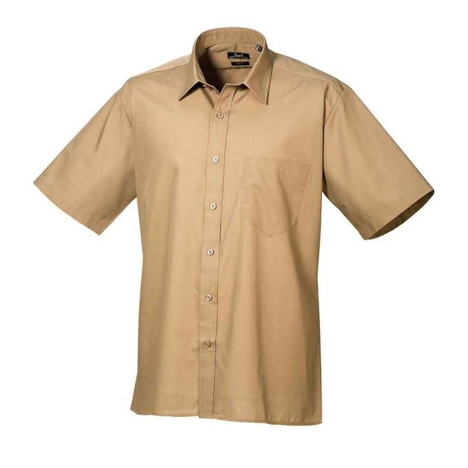 Premier Heren Poplin overhemd met korte mouwen (Khaki)