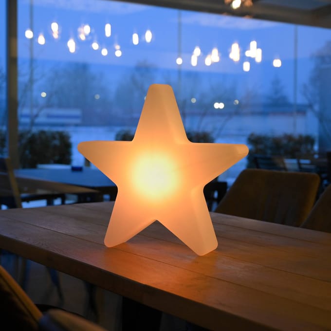 JUST LIGHT. GmbH LED sfeerlamp op accu Star, H. 39,5 cm, IP44, wit, RGBW