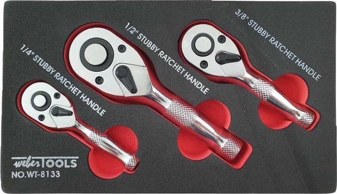 Stubby ratelset 1/4'', 3/8'' & 1/2'' 72-tands
