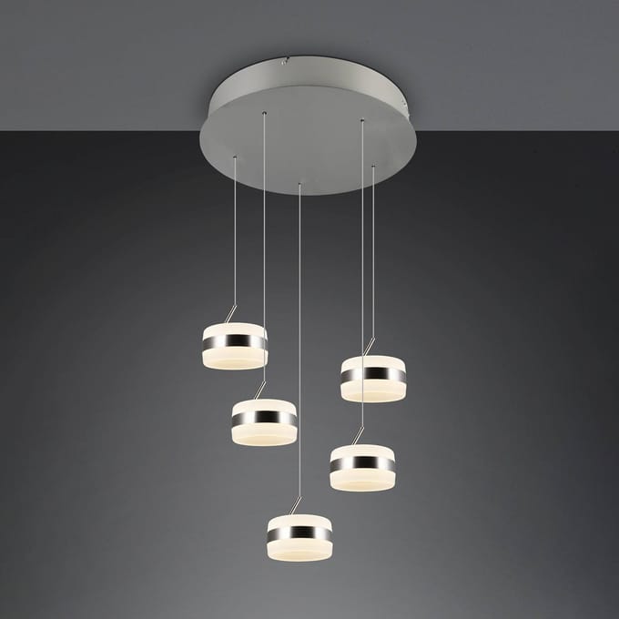 Trio Lighting LED hanglamp Dios, nikkelkleurig, Ø 45 cm, CCT, 5-lamps.