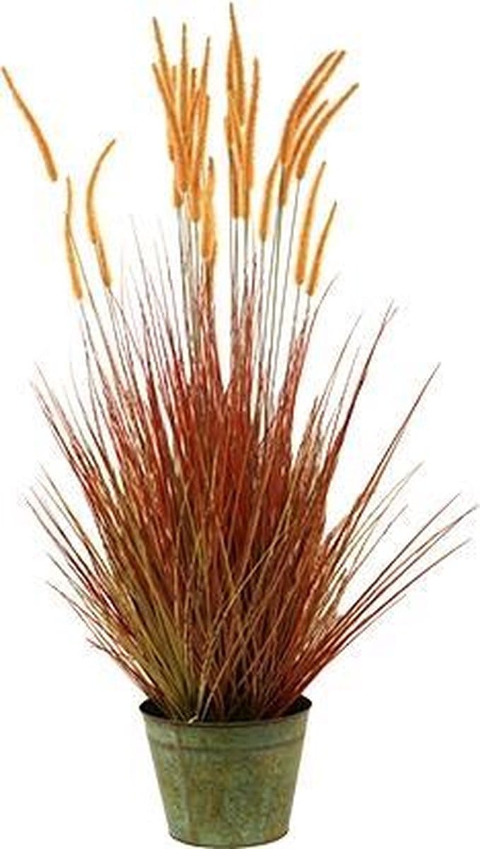 Kunst Stekelkamgras in pot 140 cm - oranje-groen