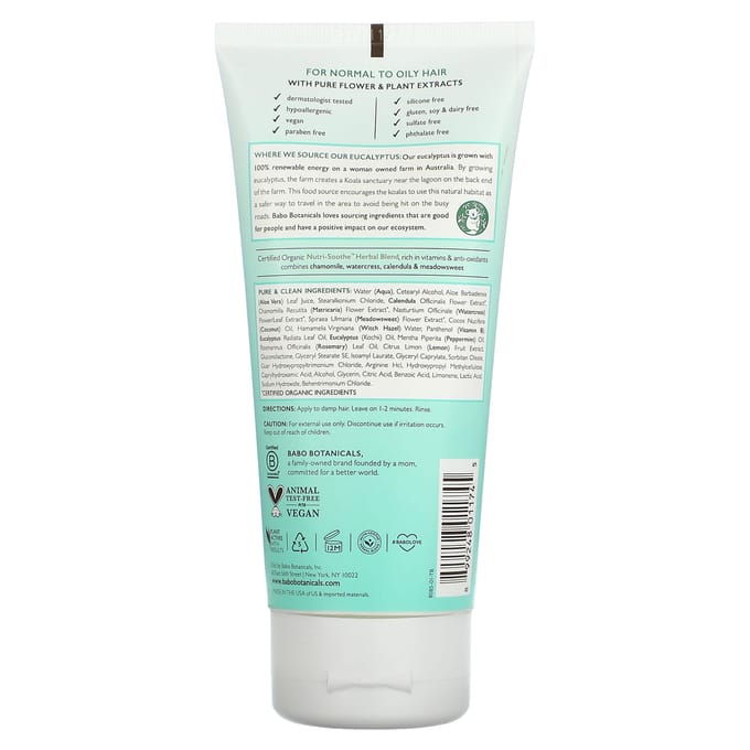 Babo Botanicals, Soin Démêlant Botanique Eucalyptus Remedy, Cheveux Normaux à Gras, 6 fl oz (180ml) white