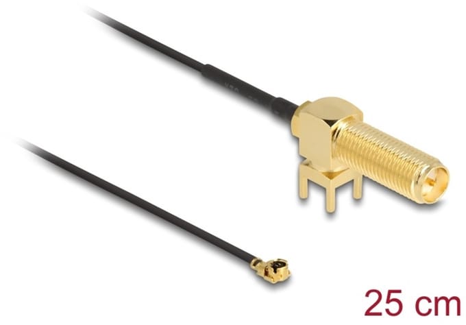 Delock Antenna Cable RP-SMA 90° PCB jack bulkhead to I-PEX Inc., MHF® I plug 1.13 25 cm thread length 15 mm