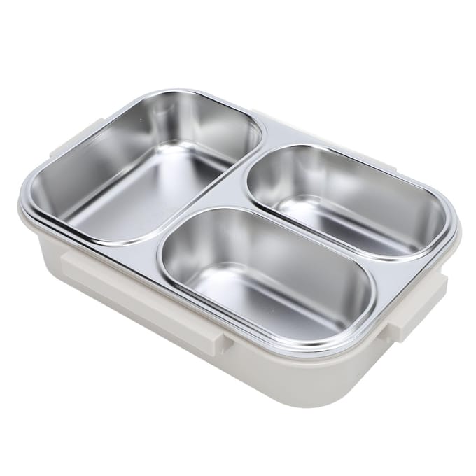 Verdeelde Lunchbox 304 Roestvrij Staal Lekdicht Verwarmbaar 3 Vakken Rechthoekige Voedselcontainer Gray gray