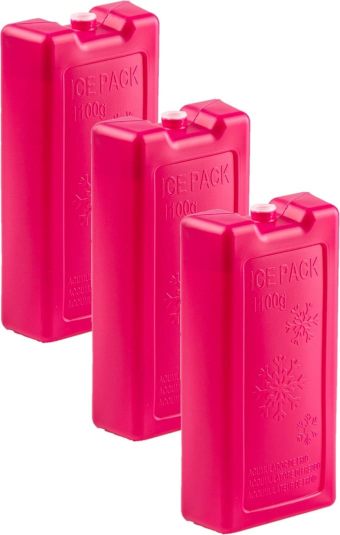 Plasticforte koelelementen - 6x stuks - 1100 ml - 22 x 11 x 5 cm - roze - kunststof