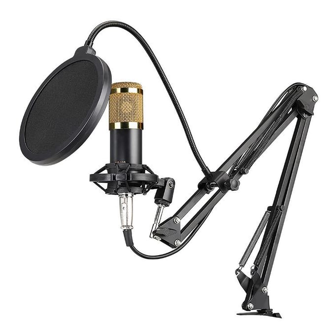 BM800 Professionele condensatormicrofoon Podcast Live-uitzendingsapparatuur USB-MIC-microfoonset zilver