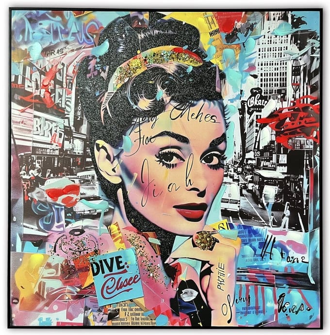Schilderij popart Audrey Hepburn 90x90cm