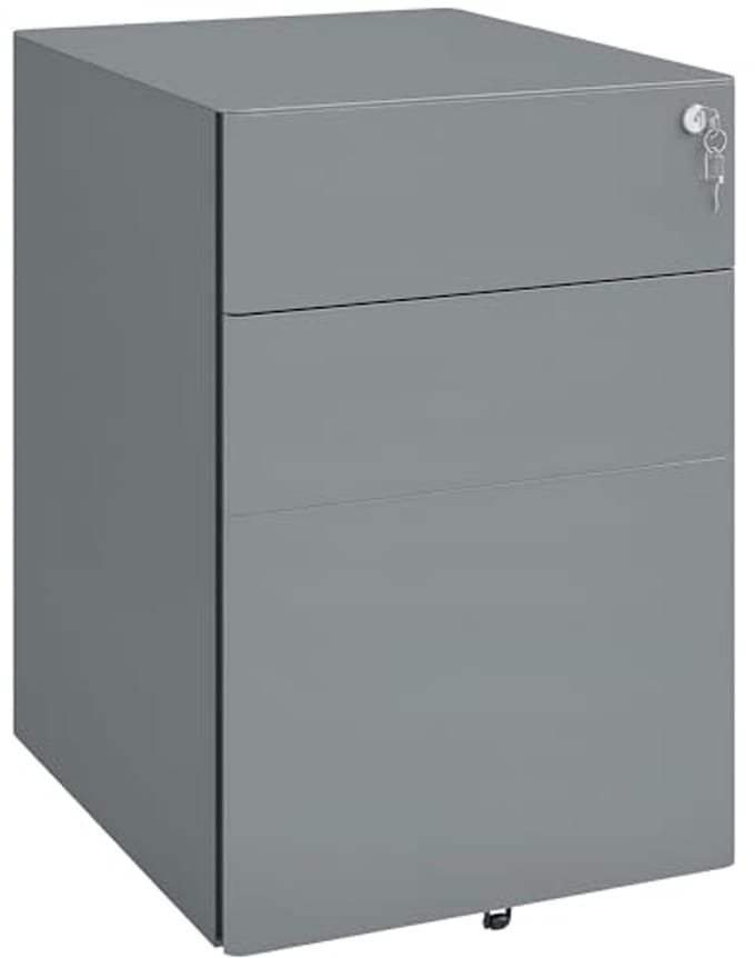 Mobiele Rollcontainer met 3 Laden en Hangmap voor Kantoorgebruik - Grijs