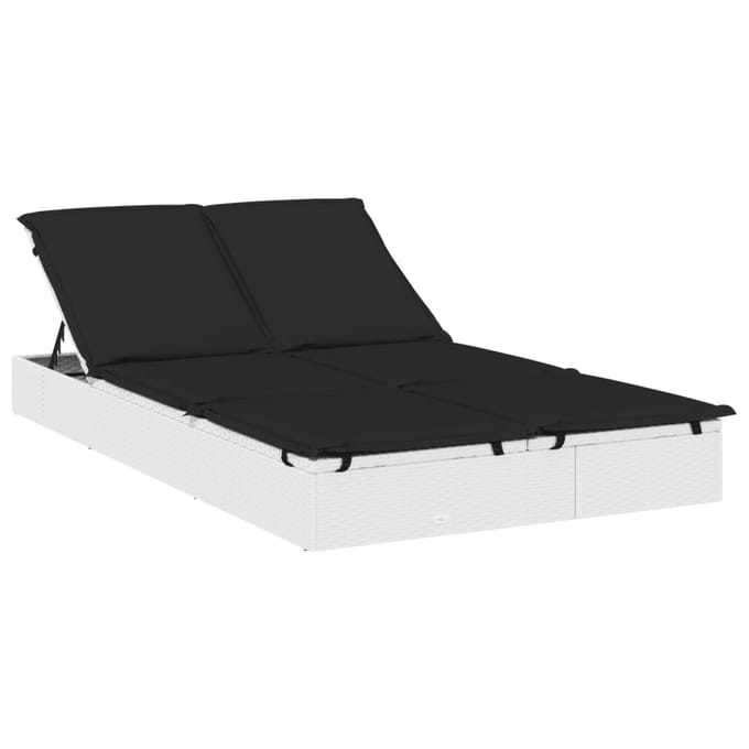 vidaXL - Ligbed - met - kussens - 2-persoons - poly - rattan - wit