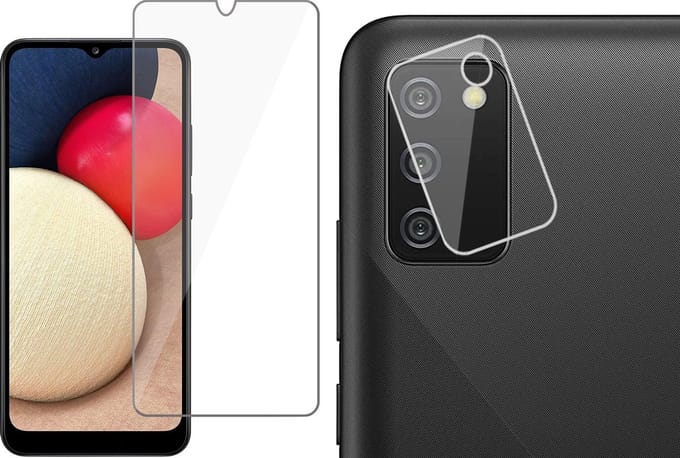 Screenprotector geschikt voor Samsung A02s + Camera Lens - Glas Screen Protector