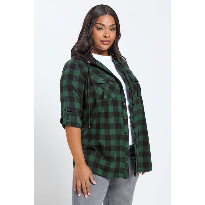 Yours Groen Geruit Overhemd Met Capuchon Size 42