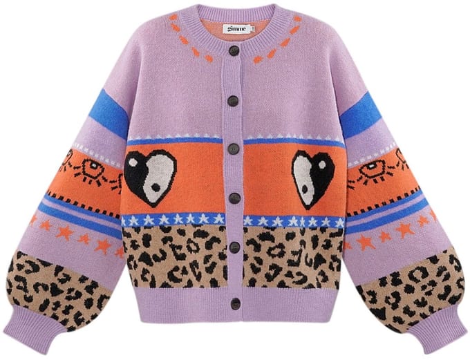 Oversized Gebreide Cardigan met Eclectische Dessinmix - Oranje - Maat S/M