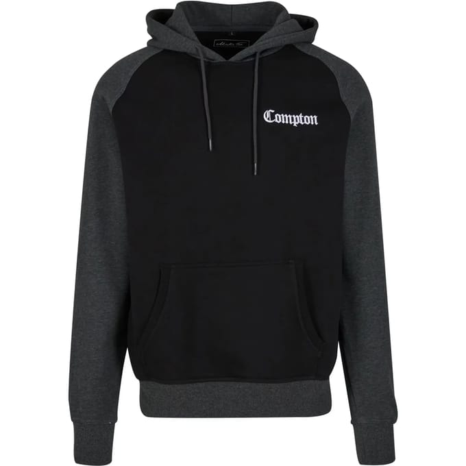 Mister Tee - Compton Wording EMB Raglan Hoodie/trui - M - Zwart/Grijs