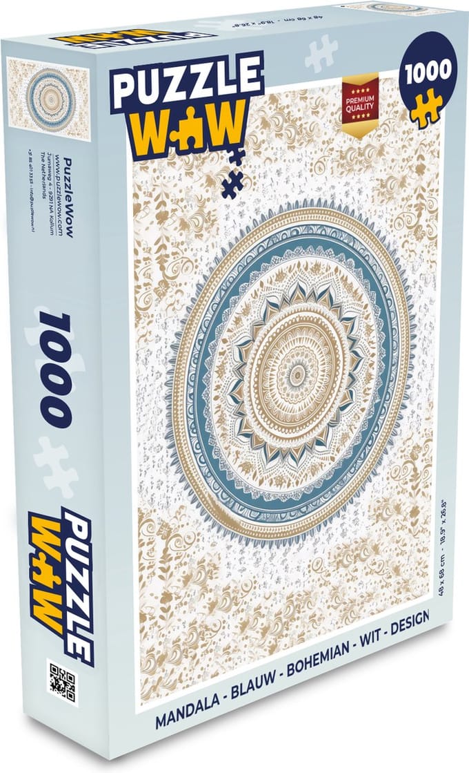 Puzzel Mandala - Blauw - Bohemian - Wit - Design - Legpuzzel - Puzzel 1000 stukjes volwassenen
