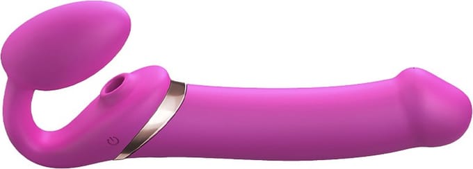 Strap-On-Me - Vibrerende Strapless Strap-on Voorbinddildo Met Luchtdruk Stimulatie - Roze XL