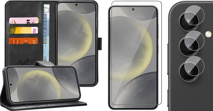 Hoesje geschikt voor Samsung Galaxy S24 Plus - Screenprotector Glas & Camera - Portemonnee Book Case Zwart