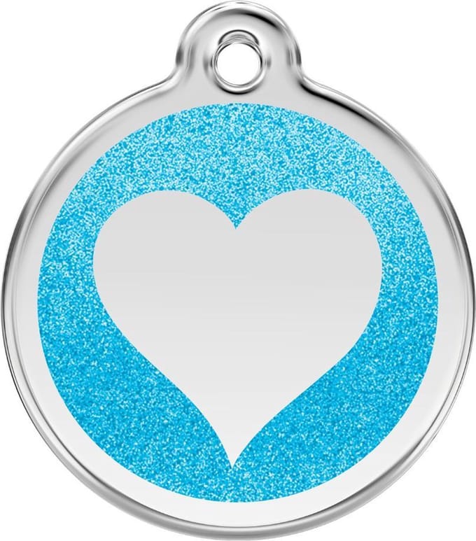 Red Dingo Hondenpenning 38 mm hart glitter aqua