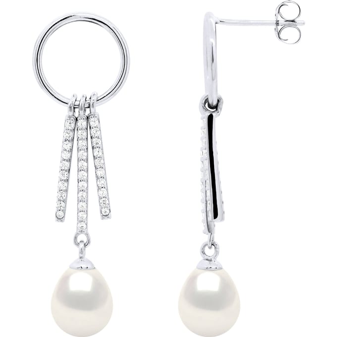 Oorbellen met ronde en streepjes, gemonteerd met cubic zirconia
