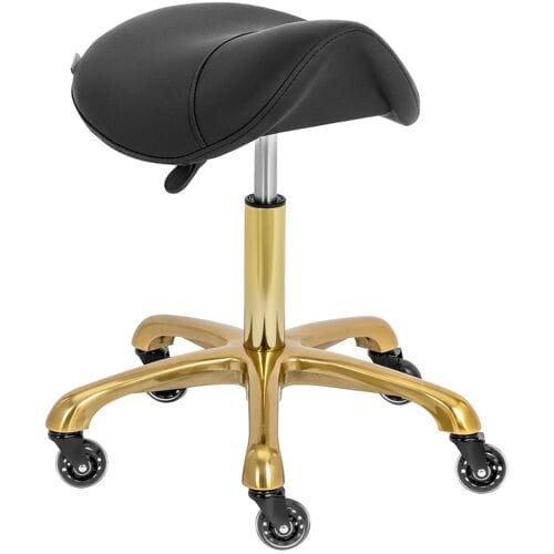 Cosmetic saddle stool on wheels up to 150 kg york - black and gold
