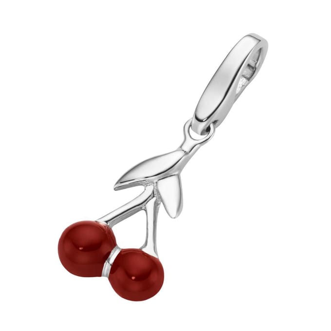 Charm | bedel |Kersen | zilver | hanger | emaille | karabijn slot