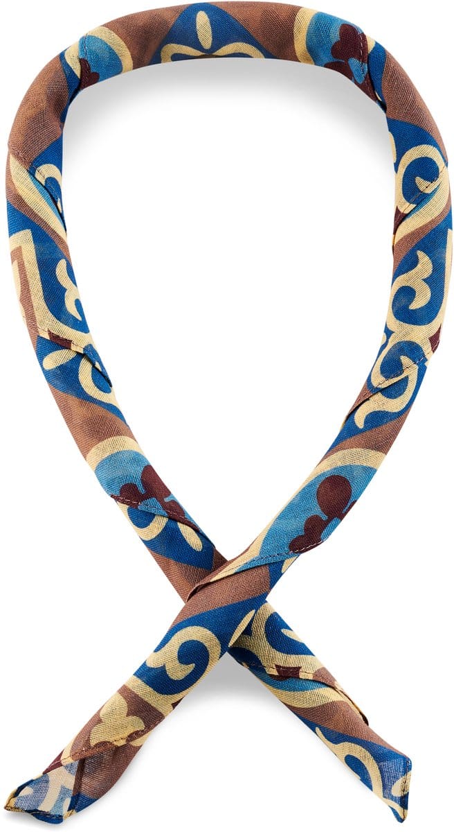 Katoenen halsdoek met blauw en bruin ikatpatroon