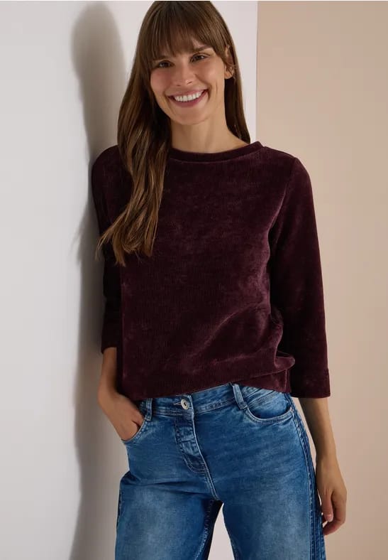 3/4-mouw shirt van corduroy met boothals