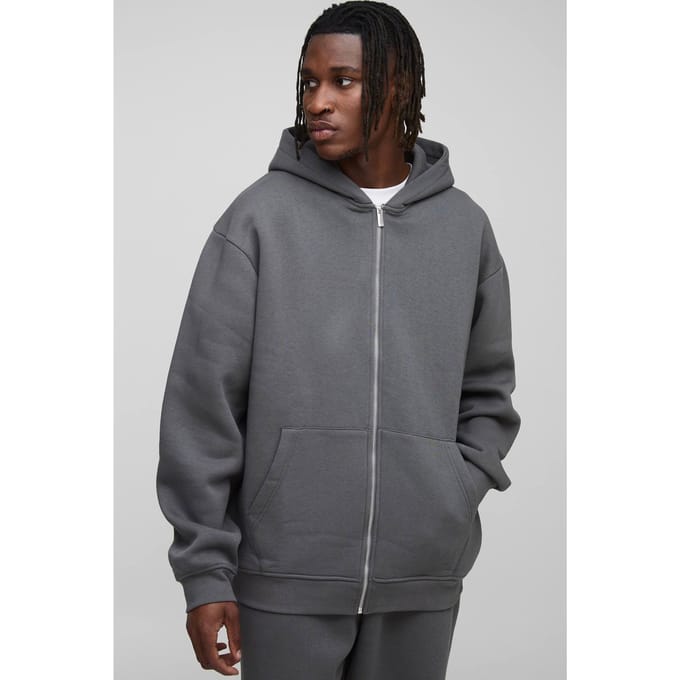 Lange Basic Oversized Hoodie met ritssluiting | Charcoal | Size Small