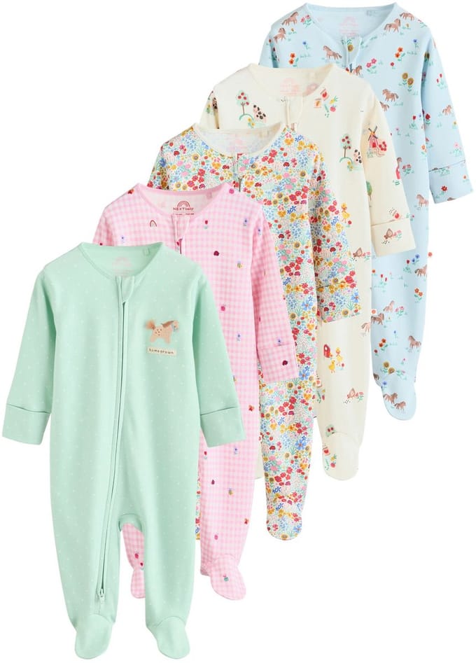 Next - Meisjes - Verpakking van 5 babyslaappakjes met tweewegrits - Crème