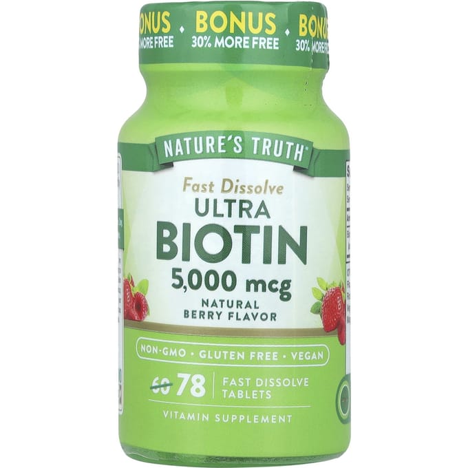 Nature's Truth, Ultra Biotine, Baie Naturelle, 5 000 mcg, 78 Comprimés à Dissolution Rapide